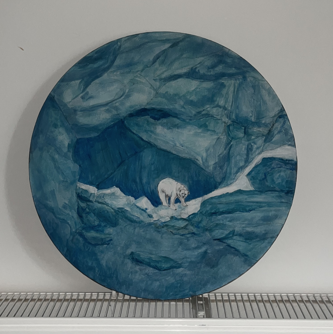Glass and Acrylic Painting I – polar bear tondo